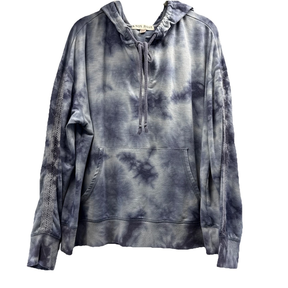 Knox Rose Women's Hoodie Top Size XXL Blue Tie Dye Y2K Long Sleeve Pullover Tie